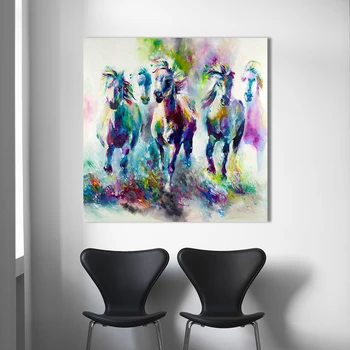 HDARTISAN Barvite stenske dekoracije teče konj, Platno Material Olje Slikarsko Platno Natisne Wall Art Slik, ki Živijo